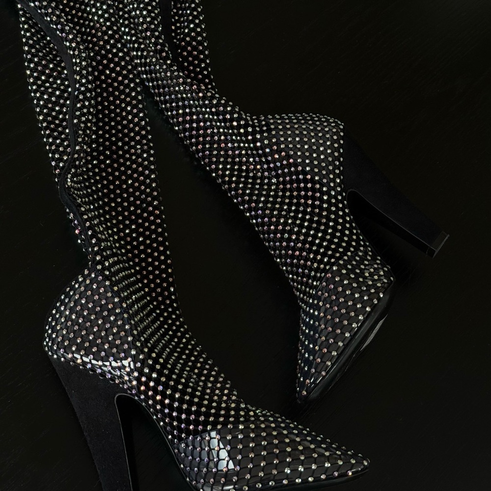 Saint Laurent Koller Crystal Rhinestone Sock Mesh Boots Size 37 - Picture 9 of 15